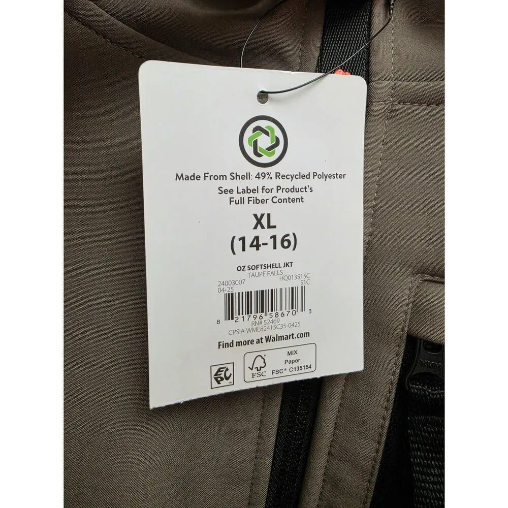 Ozark Trail Big Boys Hooded Softshell Jacket Lightweight Size XL 14/16, New